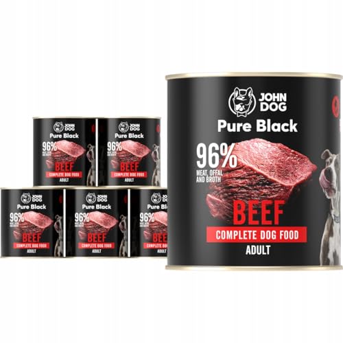 JOHN DOG Pure Black - 96% Fleisch - Premium Nassfutter für Hunde - Hypoallergenes Hundefutter - Glutenfrei Nassfutter - 100% Natürliche Zutaten - 6 x 800g - (RINDFLEISCH) von JOHN DOG