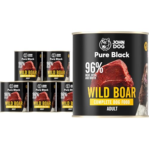 JOHN DOG Hundenassfutter Pure Black Wild - Premium Getreidefreies Hundefutter mit 96% Fleisch - Monoprotein Nassfutter für ausgewachsene Hunde 6 x 800g von JOHN DOG