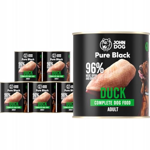 JOHN DOG Pure Black - 96% Fleisch - Premium Nassfutter für Hunde - Hypoallergenes Hundefutter - Glutenfrei Nassfutter - 100% Natürliche Zutaten - Hunde Leckerlis - 6 x 800g - (Ente) von JOHN DOG