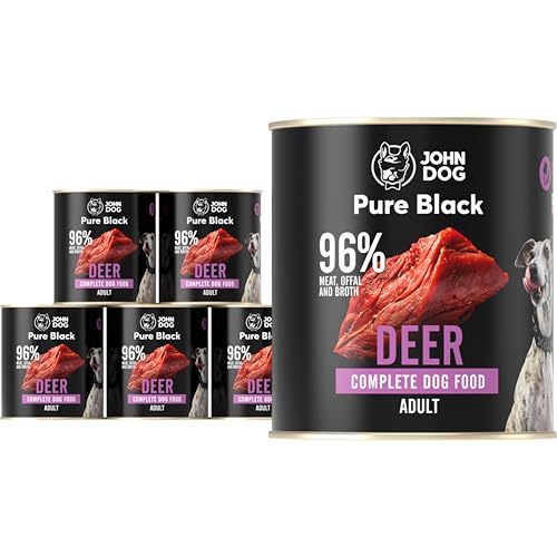 JOHN DOG Hundenassfutter Pure Black Hirsch - Premium Getreidefreies Hundefutter mit 96% Fleisch - Monoprotein Nassfutter für ausgewachsene Hunde 6 x 800g von JOHN DOG