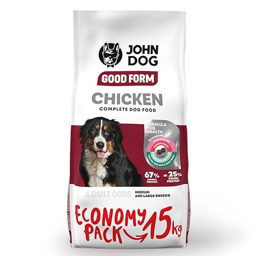 JOHN DOG Trockenfutter für Hunde Good Form Huhn - Hundefutter für Erwachsene Hunde mittlerer und großer Rassen - Hundetrockenfutter mit gesunde Zutaten - 15kg von JOHN DOG