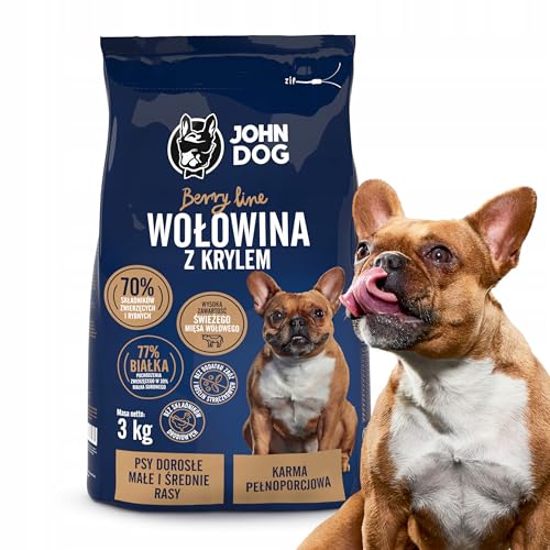 JOHN DOG Trockenfutter für Hunde Berry Line Rindfleisch mit Krill - Für Erwachsene Hunde Kleiner und mittlerer Rassen - Getreidefrei und hoher Fleischanteil 3 kg von JOHN DOG