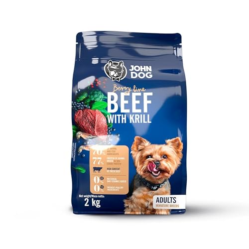 JOHN DOG Trockenfutter für Hunde Berry Line Rind mit Krill - Hundefutter für Mini- und Kleine Rassen - Getreidefrei und hoher Fleischanteil 2kg von JOHN DOG