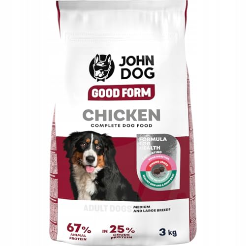 JOHN DOG Trockenfutter für Hunde Good Form Huhn - Hundefutter für Erwachsene Hunde mittlerer und großer Rassen - Hundetrockenfutter mit gesunde Zutaten - 3kg von JOHN DOG