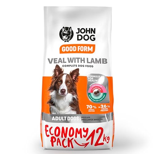 JOHN DOG Trockenfutter für Hunde Good Form Kalb mit Lamm - Getreidefrei und Geflügelfrei - Hundefutter für Erwachsene Hunde mittlerer und großer Rassen - 12kg JOHN DOG Trockenfutter für Hunde Good Form Kalb mit Lamm - Getreidefrei und Geflügelfrei - Hundefutter für Erwachsene Hunde mittlerer und großer Rassen - 12kg von JOHN DOG