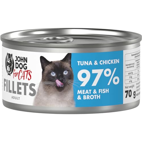 John Dog for Cats – Katzenfutter mit Hühnerfilet und Thunfischfilet - Nassfutter für Katzen ohne Zucker und Getreide - komplette Filets - hoher Fleischanteil 70 g x 12 John Dog for Cats – Katzenfutter mit Hühnerfilet und Thunfischfilet - Nassfutter für Katzen ohne Zucker und Getreide - komplette Filets - hoher Fleischanteil 70 g x 12 von JOHN DOG