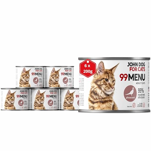 Katzennassfutter ohne Zucker und Getreide - Fasan & Huhn - Katzenfutter Nass mit 99% Fleischanteil - Nassfutter mit 100% frischen Zutaten für ausgewachsene Katzen - JD for Cats 99 MENU - 200g x 6 Katzennassfutter ohne Zucker und Getreide - Fasan & Huhn - Katzenfutter Nass mit 99% Fleischanteil - Nassfutter mit 100% frischen Zutaten für ausgewachsene Katzen - JD for Cats 99 MENU - 200g x 6 von JOHN DOG