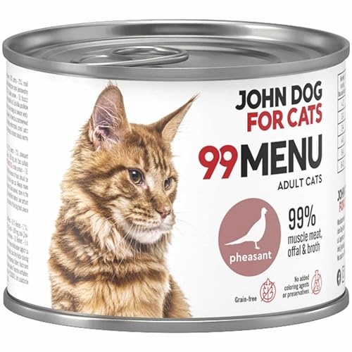 Katzennassfutter ohne Zucker und Getreide - Fasan & Huhn - Katzenfutter Nass mit 99% Fleischanteil - Nassfutter mit 100% frischen Zutaten für ausgewachsene Katzen - John Dog for Cats 99 MENU - 200g Katzennassfutter ohne Zucker und Getreide - Fasan & Huhn - Katzenfutter Nass mit 99% Fleischanteil - Nassfutter mit 100% frischen Zutaten für ausgewachsene Katzen - John Dog for Cats 99 MENU - 200g von JOHN DOG