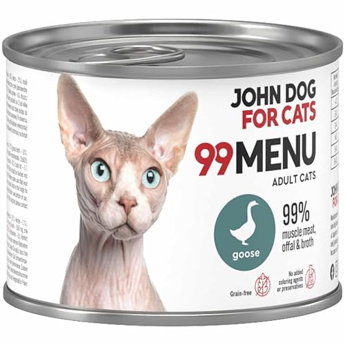Katzennassfutter ohne Zucker und Getreide - Gans & Huhn - Katzenfutter Nass mit 99% Fleischanteil - Nassfutter mit 100% frischen Zutaten für ausgewachsene Katzen - John Dog for Cats 99 MENU - 200g Katzennassfutter ohne Zucker und Getreide - Gans & Huhn - Katzenfutter Nass mit 99% Fleischanteil - Nassfutter mit 100% frischen Zutaten für ausgewachsene Katzen - John Dog for Cats 99 MENU - 200g von JOHN DOG