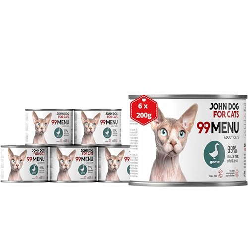 Katzennassfutter ohne Zucker und Getreide - Gans & Huhn - Katzenfutter Nass mit 99% Fleischanteil - Nassfutter mit 100% frischen Zutaten für ausgewachsene Katzen - John Dog for Cats 99 MENU - 200g x 6 Katzennassfutter ohne Zucker und Getreide - Gans & Huhn - Katzenfutter Nass mit 99% Fleischanteil - Nassfutter mit 100% frischen Zutaten für ausgewachsene Katzen - John Dog for Cats 99 MENU - 200g x 6 von JOHN DOG