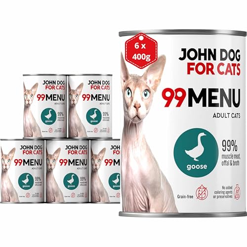 Katzennassfutter ohne Zucker und Getreide - Gans & Huhn - Katzenfutter Nass mit 99% Fleischanteil - Nassfutter mit 100% frischen Zutaten für ausgewachsene Katzen - John Dog for Cats 99 MENU - 400g x 6 Katzennassfutter ohne Zucker und Getreide - Gans & Huhn - Katzenfutter Nass mit 99% Fleischanteil - Nassfutter mit 100% frischen Zutaten für ausgewachsene Katzen - John Dog for Cats 99 MENU - 400g x 6 von JOHN DOG