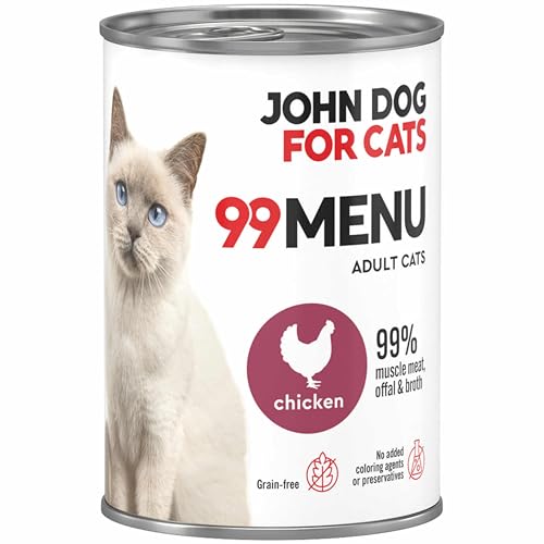 Katzennassfutter ohne Zucker und Getreide - Huhn - Katzenfutter Nass mit 99% Fleischanteil - Nassfutter mit 100% frischen Zutaten für ausgewachsene Katzen - John Dog for Cats 99 MENU - 400g Katzennassfutter ohne Zucker und Getreide - Huhn - Katzenfutter Nass mit 99% Fleischanteil - Nassfutter mit 100% frischen Zutaten für ausgewachsene Katzen - John Dog for Cats 99 MENU - 400g von JOHN DOG