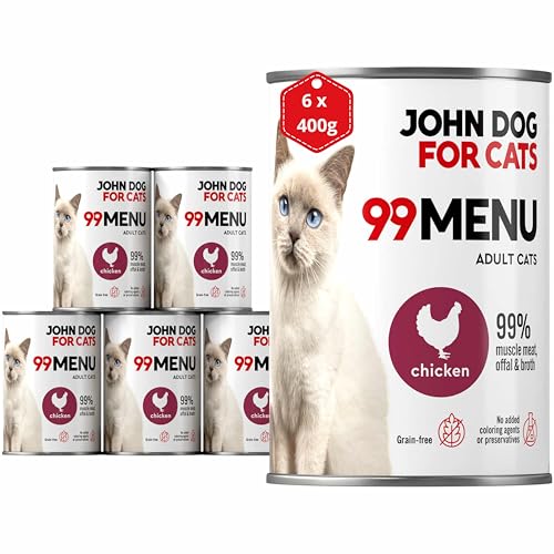 Katzennassfutter ohne Zucker und Getreide - Huhn - Katzenfutter Nass mit 99% Fleischanteil - Nassfutter mit 100% frischen Zutaten für ausgewachsene Katzen - John Dog for Cats 99 MENU - 400g x 6 Katzennassfutter ohne Zucker und Getreide - Huhn - Katzenfutter Nass mit 99% Fleischanteil - Nassfutter mit 100% frischen Zutaten für ausgewachsene Katzen - John Dog for Cats 99 MENU - 400g x 6 von JOHN DOG