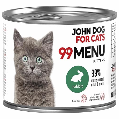 Katzennassfutter ohne Zucker und Getreide - Kaninchen & Huhn - Katzenfutter Nass mit 99% Fleischanteil - Nassfutter mit 100% frischen Zutaten für Kätzchen - John Dog for Cats 99 MENU - 200g Katzennassfutter ohne Zucker und Getreide - Kaninchen & Huhn - Katzenfutter Nass mit 99% Fleischanteil - Nassfutter mit 100% frischen Zutaten für Kätzchen - John Dog for Cats 99 MENU - 200g von JOHN DOG