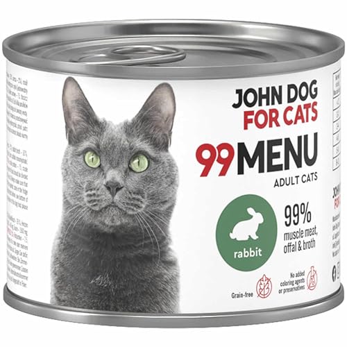 Katzennassfutter ohne Zucker und Getreide - Kaninchen & Huhn - Katzenfutter Nass mit 99% Fleischanteil - Nassfutter mit 100% frischen Zutaten für ausgewachsene Katzen - JD for Cats 99 MENU - 200g Katzennassfutter ohne Zucker und Getreide - Kaninchen & Huhn - Katzenfutter Nass mit 99% Fleischanteil - Nassfutter mit 100% frischen Zutaten für ausgewachsene Katzen - JD for Cats 99 MENU - 200g von JOHN DOG