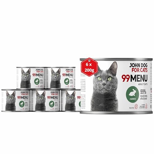 Katzennassfutter ohne Zucker und Getreide - Kaninchen & Huhn - Katzenfutter Nass mit 99% Fleischanteil - Nassfutter mit 100% frischen Zutaten für ausgewachsene Katzen - JD for Cats 99 MENU - 200g x 6 Katzennassfutter ohne Zucker und Getreide - Kaninchen & Huhn - Katzenfutter Nass mit 99% Fleischanteil - Nassfutter mit 100% frischen Zutaten für ausgewachsene Katzen - JD for Cats 99 MENU - 200g x 6 von JOHN DOG