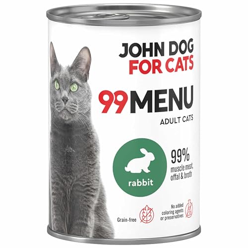 Katzennassfutter ohne Zucker und Getreide - Kaninchen & Huhn - Katzenfutter Nass mit 99% Fleischanteil - Nassfutter mit 100% frischen Zutaten für ausgewachsene Katzen - JD for Cats 99 MENU - 400g Katzennassfutter ohne Zucker und Getreide - Kaninchen & Huhn - Katzenfutter Nass mit 99% Fleischanteil - Nassfutter mit 100% frischen Zutaten für ausgewachsene Katzen - JD for Cats 99 MENU - 400g von JOHN DOG