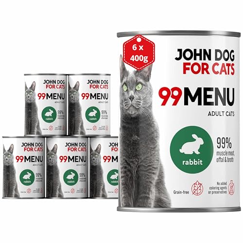 Katzennassfutter ohne Zucker und Getreide - Kaninchen & Huhn - Katzenfutter Nass mit 99% Fleischanteil - Nassfutter mit 100% frischen Zutaten für ausgewachsene Katzen - JD for Cats 99 MENU - 400g x 6 Katzennassfutter ohne Zucker und Getreide - Kaninchen & Huhn - Katzenfutter Nass mit 99% Fleischanteil - Nassfutter mit 100% frischen Zutaten für ausgewachsene Katzen - JD for Cats 99 MENU - 400g x 6 von JOHN DOG