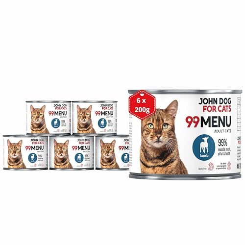 Katzennassfutter ohne Zucker und Getreide - Lamm & Huhn - Katzenfutter Nass mit 99% Fleischanteil - Nassfutter mit 100% frischen Zutaten für ausgewachsene Katzen - John Dog for Cats 99 MENU - 200g x 6 Katzennassfutter ohne Zucker und Getreide - Lamm & Huhn - Katzenfutter Nass mit 99% Fleischanteil - Nassfutter mit 100% frischen Zutaten für ausgewachsene Katzen - John Dog for Cats 99 MENU - 200g x 6 von JOHN DOG