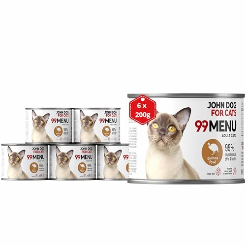 Katzennassfutter ohne Zucker und Getreide - Perlhuhn & Huhn - Katzenfutter Nass mit 99% Fleischanteil - Nassfutter mit 100% frischen Zutaten für ausgewachsene Katzen - JD for Cats 99 MENU - 200g x 6 Katzennassfutter ohne Zucker und Getreide - Perlhuhn & Huhn - Katzenfutter Nass mit 99% Fleischanteil - Nassfutter mit 100% frischen Zutaten für ausgewachsene Katzen - JD for Cats 99 MENU - 200g x 6 von JOHN DOG