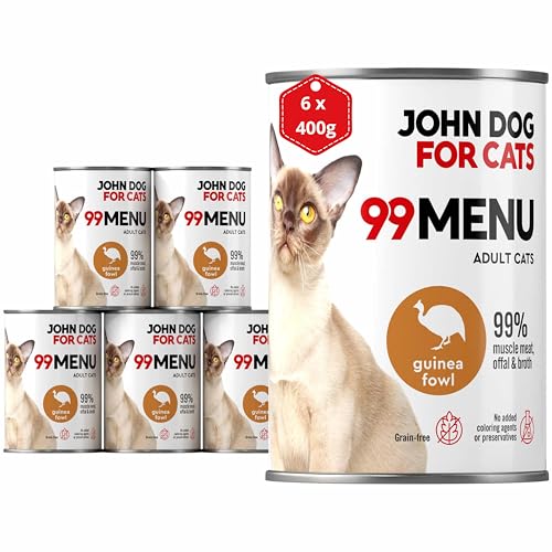 Katzennassfutter ohne Zucker und Getreide - Perlhuhn & Huhn - Katzenfutter Nass mit 99% Fleischanteil - Nassfutter mit 100% frischen Zutaten für ausgewachsene Katzen - JD for Cats 99 MENU - 400g x 6 Katzennassfutter ohne Zucker und Getreide - Perlhuhn & Huhn - Katzenfutter Nass mit 99% Fleischanteil - Nassfutter mit 100% frischen Zutaten für ausgewachsene Katzen - JD for Cats 99 MENU - 400g x 6 von JOHN DOG
