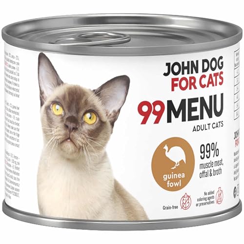 Katzennassfutter ohne Zucker und Getreide - Perlhuhn & Huhn - Katzenfutter Nass mit 99% Fleischanteil - Nassfutter mit 100% frischen Zutaten für ausgewachsene Katzen - John Dog for Cats 99 MENU - 200g Katzennassfutter ohne Zucker und Getreide - Perlhuhn & Huhn - Katzenfutter Nass mit 99% Fleischanteil - Nassfutter mit 100% frischen Zutaten für ausgewachsene Katzen - John Dog for Cats 99 MENU - 200g von JOHN DOG