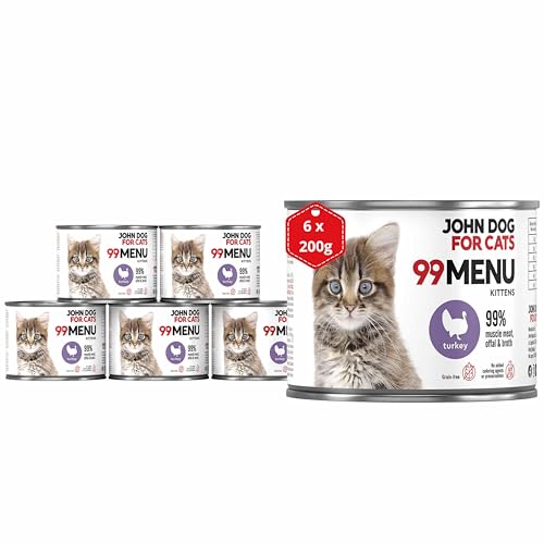 Katzennassfutter ohne Zucker und Getreide - Truthahn & Huhn - Katzenfutter Nass mit 99% Fleischanteil - Nassfutter mit 100% frischen Zutaten für Kätzchen - John Dog for Cats 99 MENU - 200g x 6 Katzennassfutter ohne Zucker und Getreide - Truthahn & Huhn - Katzenfutter Nass mit 99% Fleischanteil - Nassfutter mit 100% frischen Zutaten für Kätzchen - John Dog for Cats 99 MENU - 200g x 6 von JOHN DOG