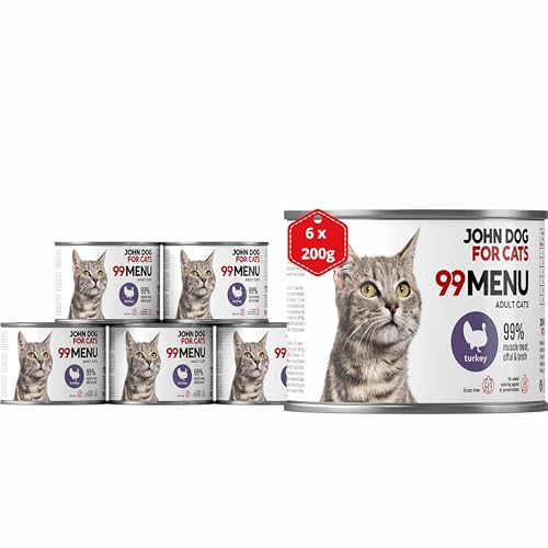 Katzennassfutter ohne Zucker und Getreide - Truthahn & Huhn - Katzenfutter Nass mit 99% Fleischanteil - Nassfutter mit 100% frischen Zutaten für ausgewachsene Katzen - JD for Cats 99 MENU - 200g x 6 Katzennassfutter ohne Zucker und Getreide - Truthahn & Huhn - Katzenfutter Nass mit 99% Fleischanteil - Nassfutter mit 100% frischen Zutaten für ausgewachsene Katzen - JD for Cats 99 MENU - 200g x 6 von JOHN DOG