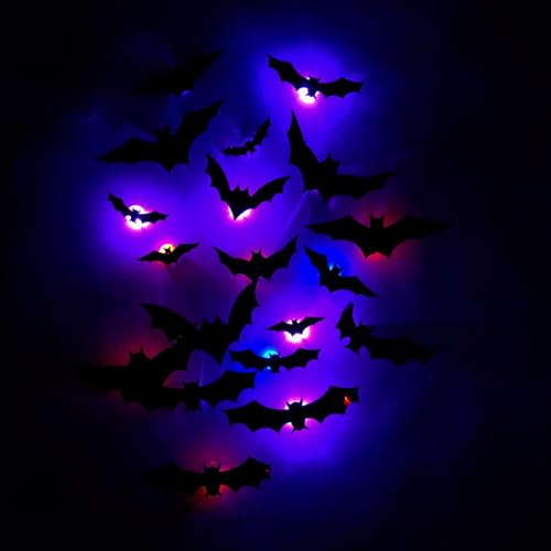 2025 Neu Halloween Deko, LED Fledermaus Deko Leuchten 3D Decoration, Herbst Dekoration Halloween Decorations Indoor Fledermaus Dekoration Aufkleber (12) von JOHNBOLIN