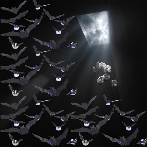 2025 Neu Halloween Deko, LED Fledermaus Deko Leuchten 3D Decoration, Herbst Dekoration Halloween Decorations Indoor Fledermaus Dekoration Aufkleber (48) von JOHNBOLIN