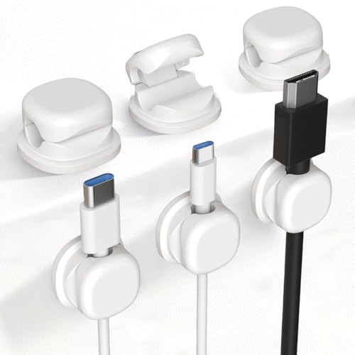 2025 neu Kabelhalter Magnetisch, 6-Pack Kabelhalter Selbstklebend, Kabelmanagement, Ladekabel Organizer Kabel Clips für Schreibtisch, Zuhause, Büro, Auto (Weiß) von JOHNBOLIN