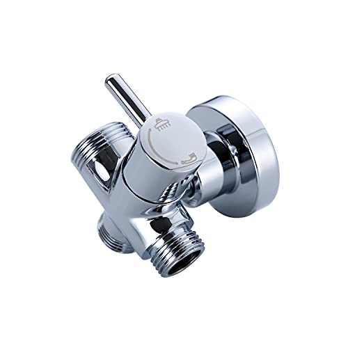 JOHO 3 Wege Umschaltventil aus massiv Messing mit Hebel für Umschalten zwischen Duschkopf und Duschbrause, Umstellventil G1/2 Zoll + G3/4 Zoll Duschsystem Ersatzteil D24mm Chrom von JOHO