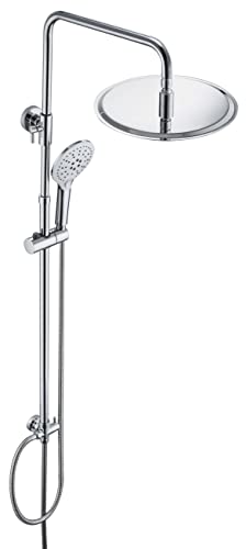 JOHO 304 Edelstahl Duschsystem ohne Armatur, Chrom Regendusche set mit Wandhalterung, Duschkopf mit Schlauch, Duschstange und Kopfbrause, Rund D30 cm von JOHO