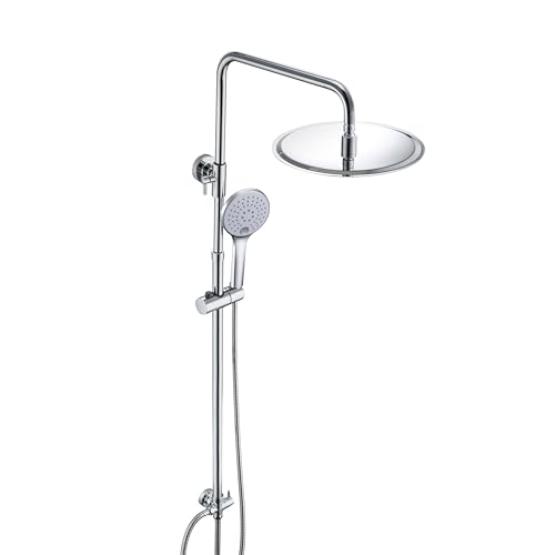 JOHO 304 Edelstahl Duschsystem ohne Armatur, Chrom Regendusche set mit Wandhalterung, Duschkopf mit Schlauch, Duschstange und Kopfbrause, Rund D30 cm von JOHO