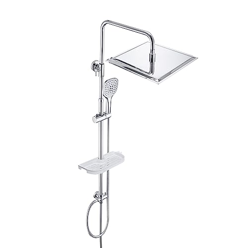JOHO Edelstahl Duschsystem ohne Armatur Chrom Regendusche Duschset mit Duschgarnitur Ablage(Kopfbrause 30x30cm) von JOHO