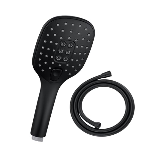 JOHO Duschkopf Handbrause mit 3 Strahlarten, Quadratisch Duschbrause aus ABS, Brausekopf mit Antikalk-Funktion Schwarz von JOHO