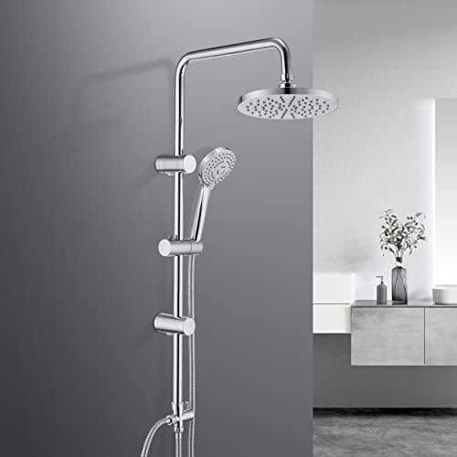 JOHO Edelstahl Duschsystem Duschset Duschstange Regenduschset mit ABS Kopfbrause D23cm von JOHO