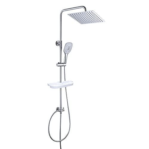 JOHO Edelstahl Regendusche Duschsystem Duschset Duschstange mit Ablage Chrom(Kopfbrause 25x25cm) von JOHO