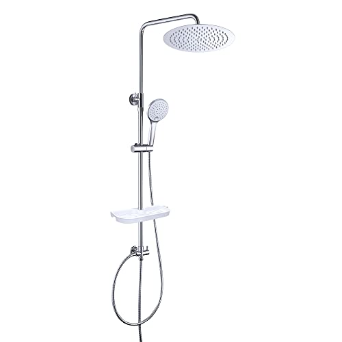 JOHO Edelstahl Regenduschset Duschsystem ohne Armatur, Duschset Duschstange mit Ablage Chrom(Kopfbrause D25cm) von JOHO
