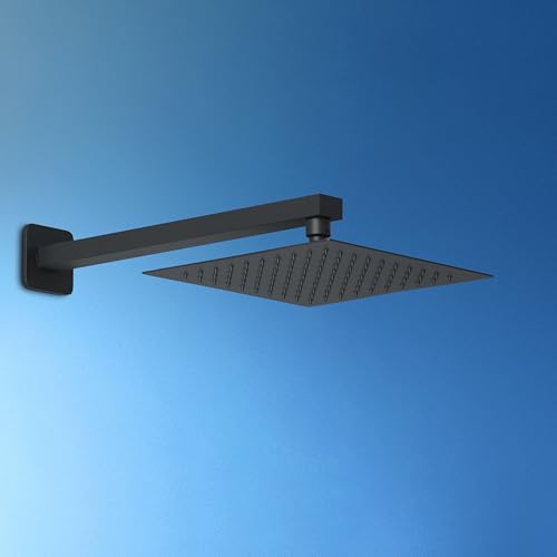 JOHO Regendusche Duschkopf 8 Zoll Regenbrause Einbauduschköpfe aus 304 Edelstahl mit Bombenfester Brausearm Wandarm Duscharm 37cm Schwarz(20x20cm/37cm) von JOHO