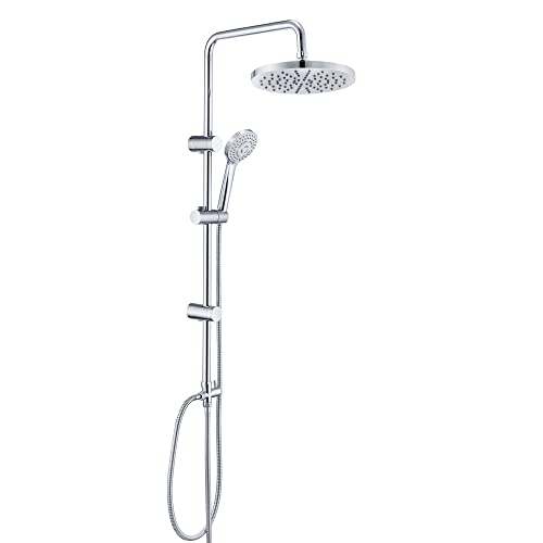 JOHO Regendusche Duschsystem ohne Duscharmatur, Edelstahl Duschset mit ABS Regenduschkopf Chrom Rund(N-YTD20) von JOHO
