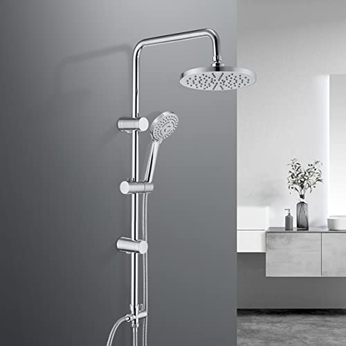 JOHO Edelstahl Duschsystem Duschset Duschstange Regenduschset mit ABS Kopfbrause D20cm von JOHO