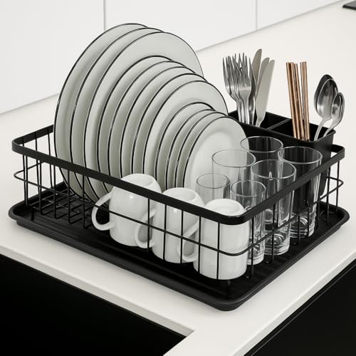 JOHSEATY Abtrofgestell Geschirr Inklusive Abtropfschale - 42x32cm I Rostfrei mit Besteckhalter I Abtropfständer Abtropfgitter Geschirrtrockner Geschirrabtropfgestell Küche I Dish Drainer Drying Rack von JOHSEATY