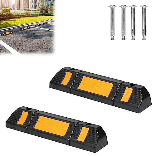 JOIEYOU 2X Radstopper Gummi Parkplatzsperre Parkplatzbegrenzung Stoppschild mit Reflexionsstreifen Rammschutz für Garage von JOIEYOU