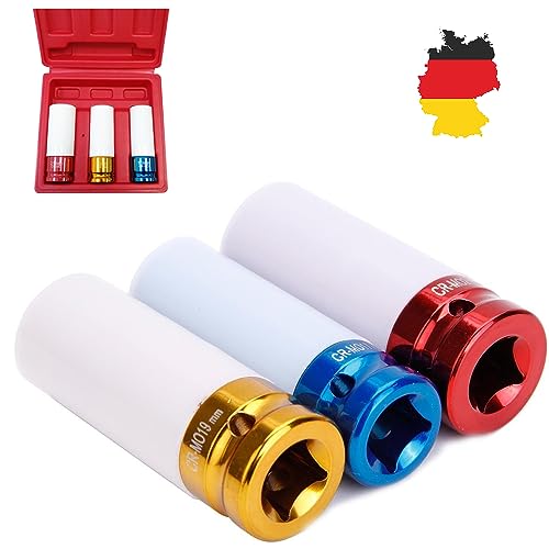 JOIEYOU 3-tlg Schlagschrauber, 1/2" Steckschlüsselsätze Nüsse Set, Schonnüsse 17/19/21 mm für Alufelgen Radwechsel von JOIEYOU