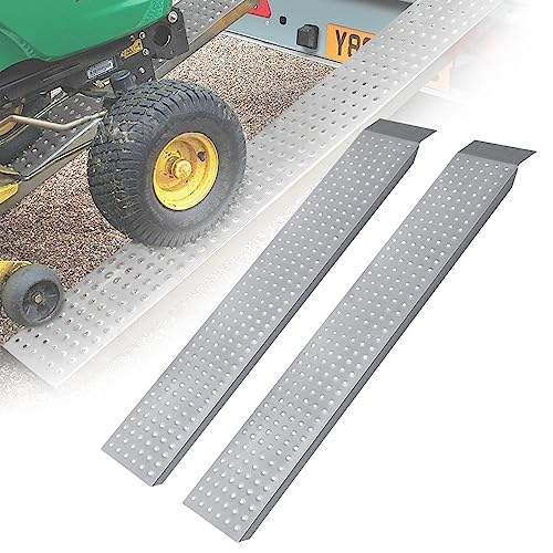 JOIEYOU Auffahrrampe 2 x 135cm Verladerampe Tragbar Verzinkter Stahl Verladeschiene Antirutsch Rampe Auffahrschiene Motorradrampe für PKW Motorrad Auto(135cm, Silber) von JOIEYOU