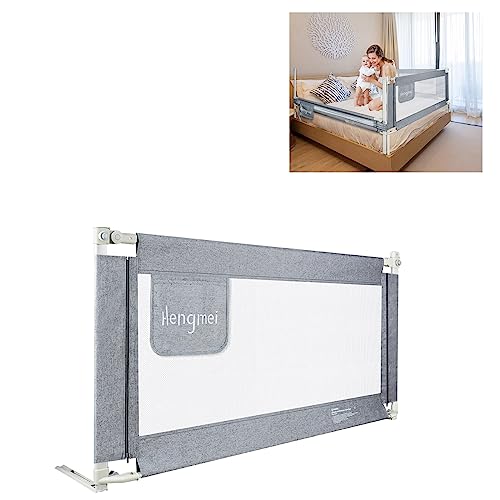 JOIEYOU Bettgitter Rausfallschutz Bett Höhenverstellbar 150cm Bettschutzgitter mit Schnallendesign für Babys und Kinder Bed Rail Kinderbettgitter, Grau von JOIEYOU