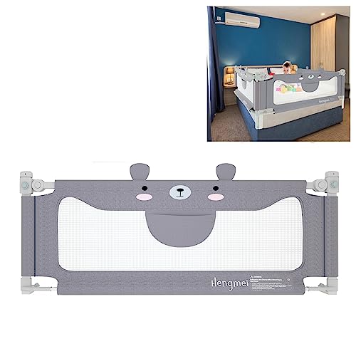 JOIEYOU Bettgitter Rausfallschutz Bett Höhenverstellbar 180cm Bettschutzgitter mit Schnallendesign für Babys und Kinder Bed Rail Kinderbettgitter, Grau Kleiner Bär von JOIEYOU