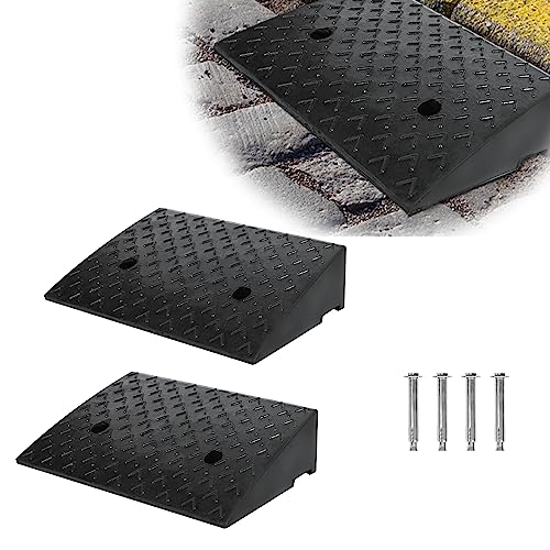 JOIEYOU Bordsteinrampe 2er-Set Türschwellenrampe Gummi Bordsteinkanten Auffahrkeile Rollstuhlrampe Tragbar Auffahrrampe, Rampe Türschwelle mit Rutschfester Schwellenbrücke für Auto, Motorrad von JOIEYOU