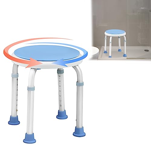 JOIEYOU Duschhocker 360°Drehbarer Duschstuhl Höhenverstellbar Badehocker Duschhilfe Anti-Rutsch Duschsitz Badewannensitz Badezimmerhocker aus Alu und Kunststoff(Typ A) von JOIEYOU